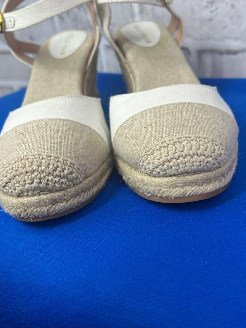 COLE HAAN • Canvas Espadrille Wedge Sandals Ivory Natural Size 10B